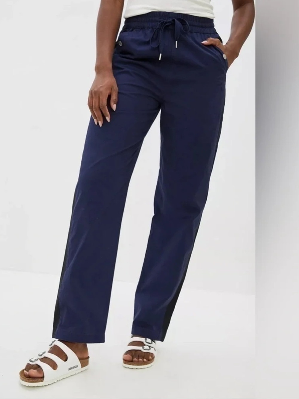 NEW! Anthropologie Maeve Tenley Twill Track Pants Navy Black Tuxedo Stripe XS